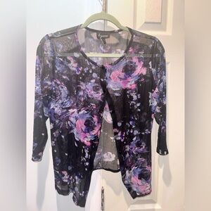 Floral Mesh Cardigan/Top with Purple and Pink Accents